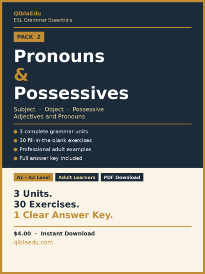 ESL Grammar Essentials — Subject Pronouns and Possessives Pack 2